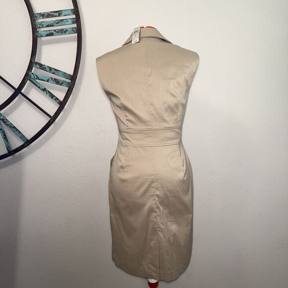 Ann Taylor Dress 6 NWT Tan Sleeveless Collared  Lined Sheath Side Buckle Pockets - Picture 3 of 6